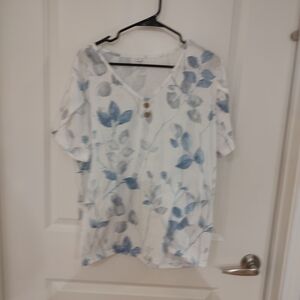 Floral Blue and White Blouse